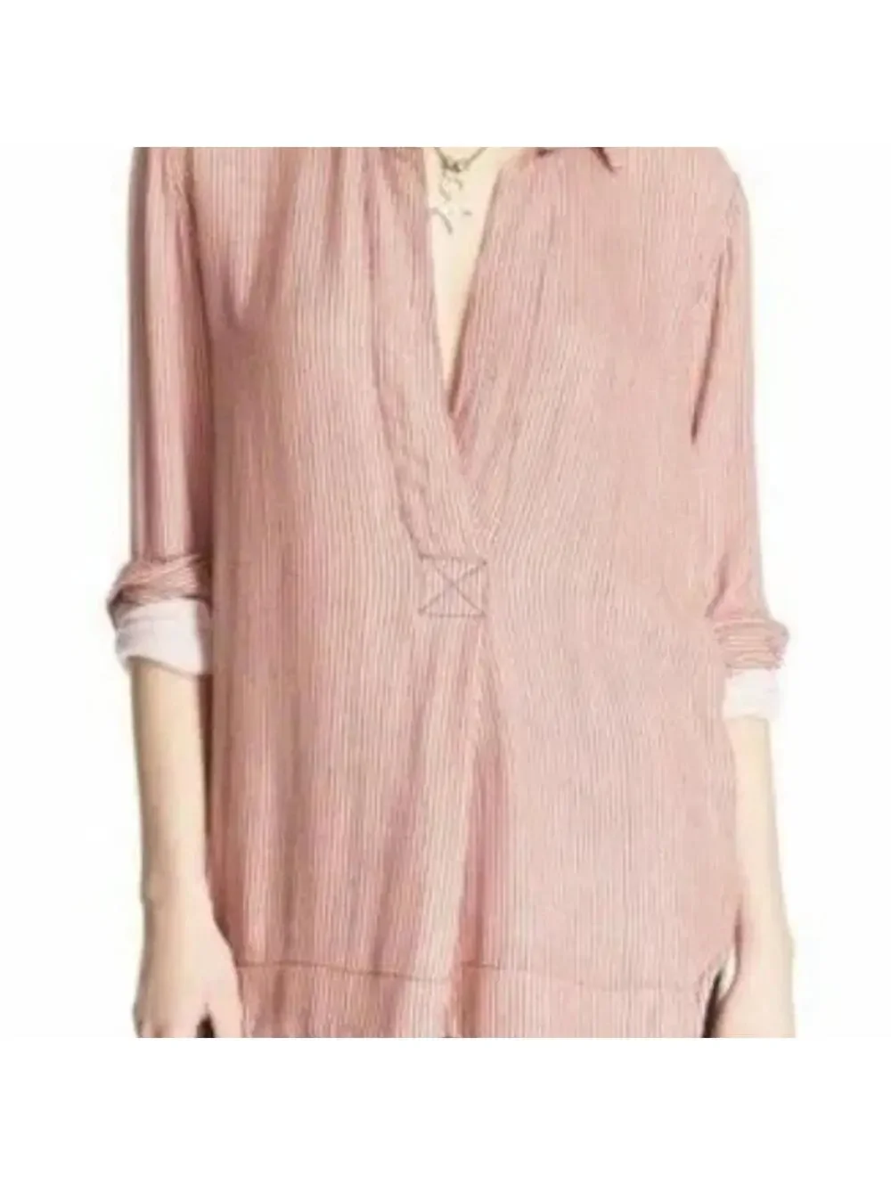 Free People Women's Peach Striped on the Road Long Sleeve size Small